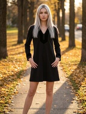 Sail to Sable Black V-Neck Long-Sleeve Shift Dress